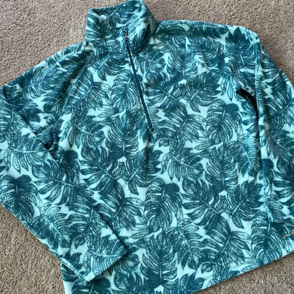 Eddie Bauer Jacket Womens XL Teal Blue Monstera Tropical 1/4 Zip Hiking Layer - Picture 3 of 9